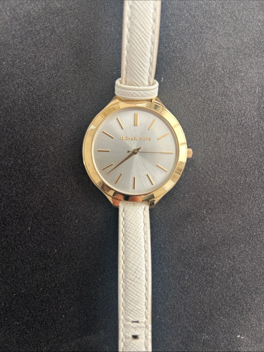 Michael Kors Gold-Tone Case Cream Leather Strap Women's Watch